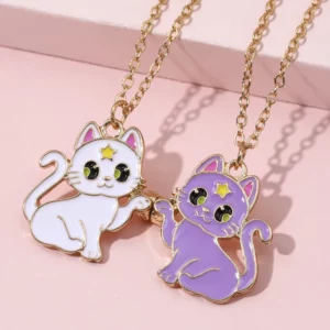 Collana dell' amicizia con ciondolo a forma di gatto - Set 2pz