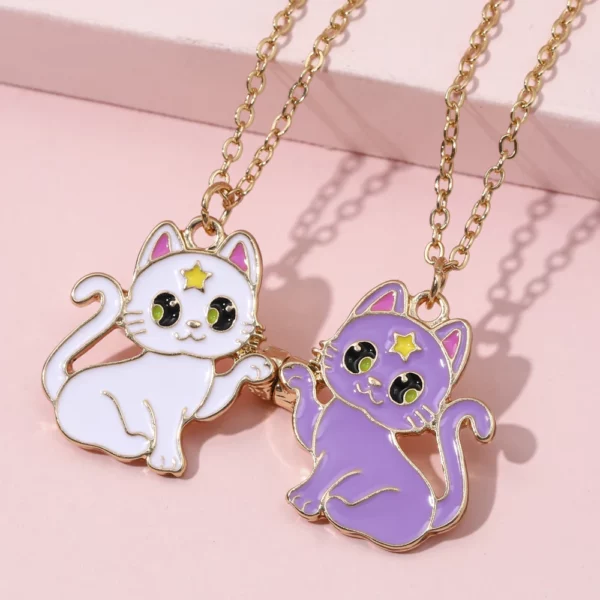 Collana dell' amicizia con ciondolo a forma di gatto - Set 2pz
